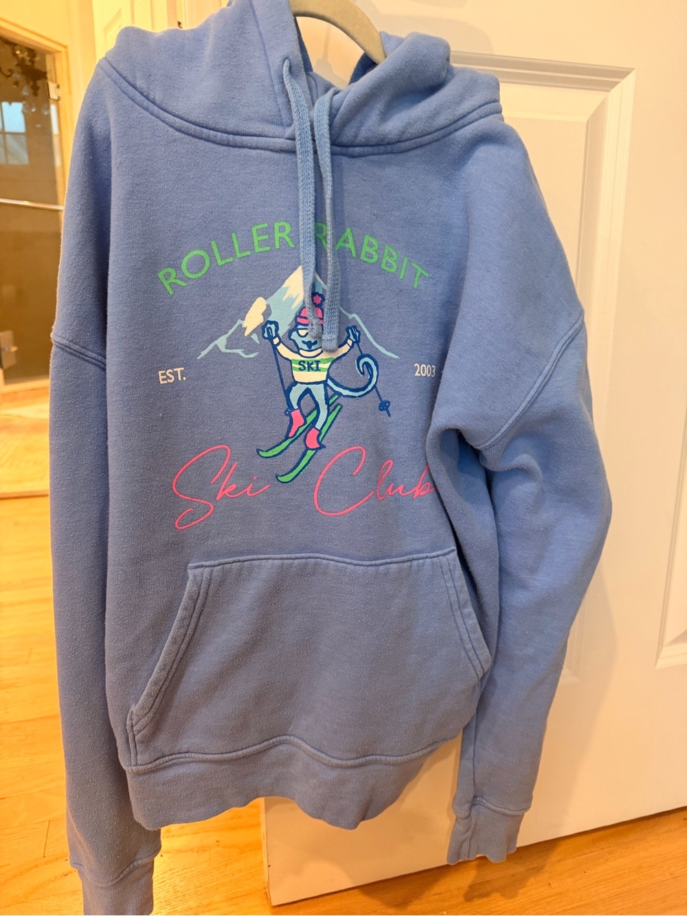 Roller Rabbit Blue Ski Club Hoodie with Neon Graphic